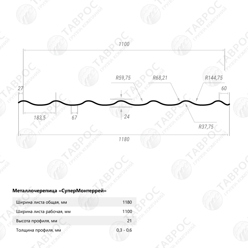 Металлочерепица Classic Гладкий полиэстер RAL 6005 3650*1180*0,4