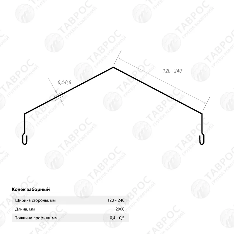 Конёк заборный Zn 2000*240